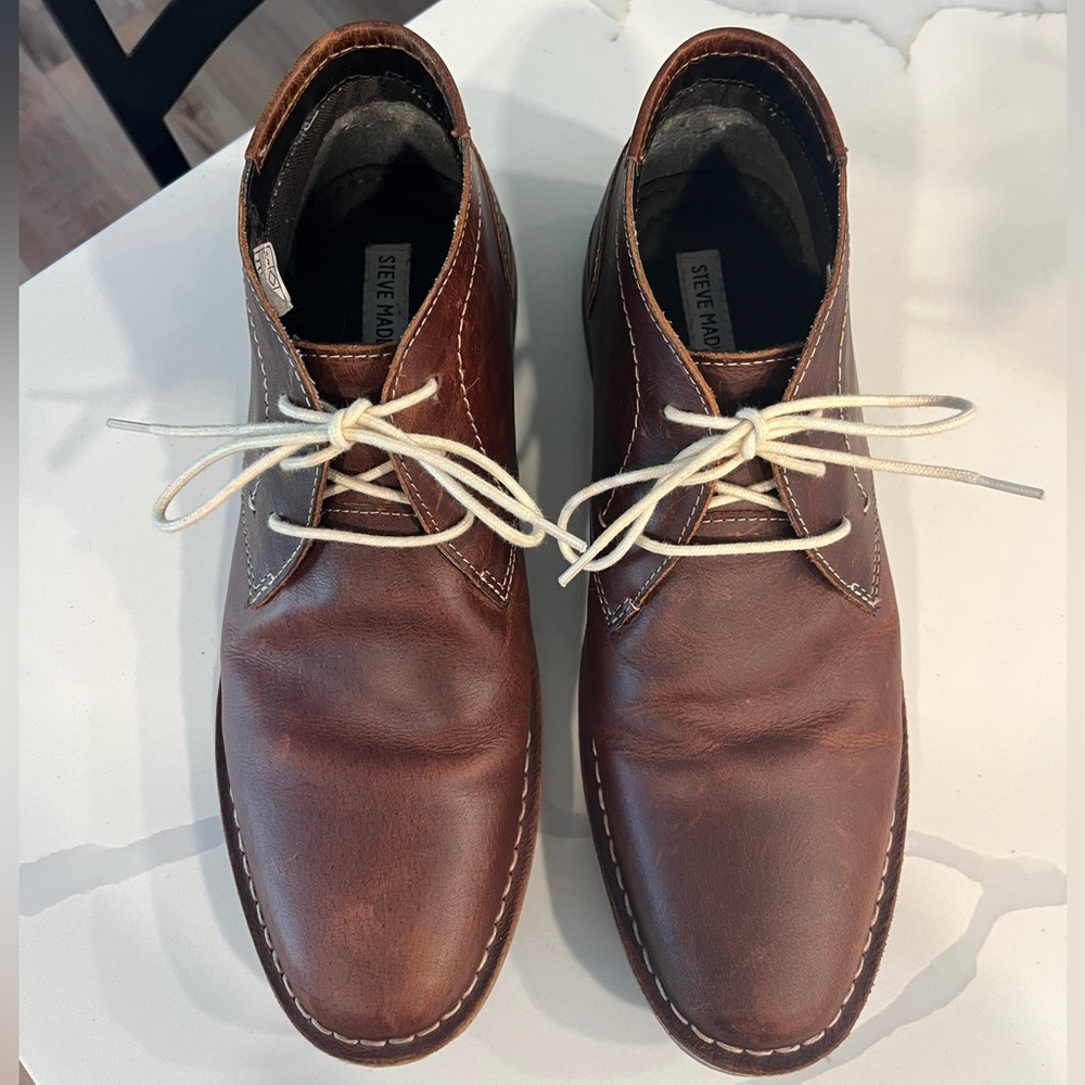 Steve Madden P-Ivon Wood 982 BROWN‎ Leather Lace Up Chukka BOOTS size 10